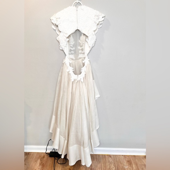 NWOT Zimmermann Tama Asymmetric Cut Out Silk And Linen Max Dress White Sz 2/ Med - Picture 10 of 16